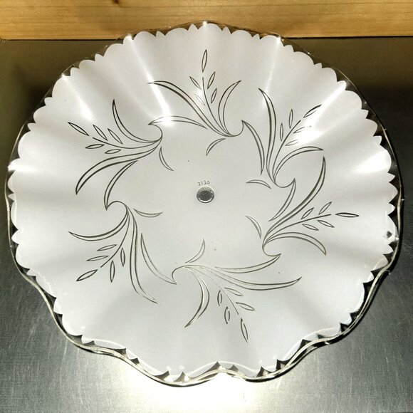 Vintage MCM Frosted Glass Ceiling Light Shade with Etched Leaf Design EUC 12" - Picture 3 of 5